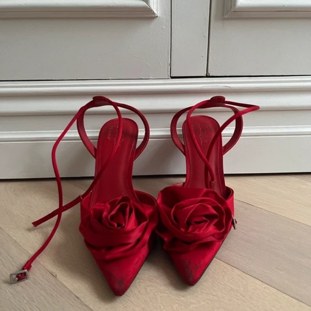 Primark Red Heels with Floral Accent